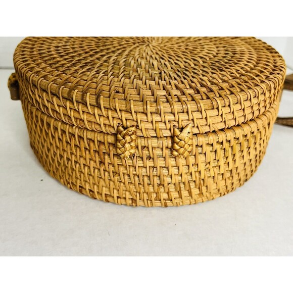 Rattan Straw Woven Round Crossbody Shoulder Bag Boho Hippie Concert - Picture 5 of 7